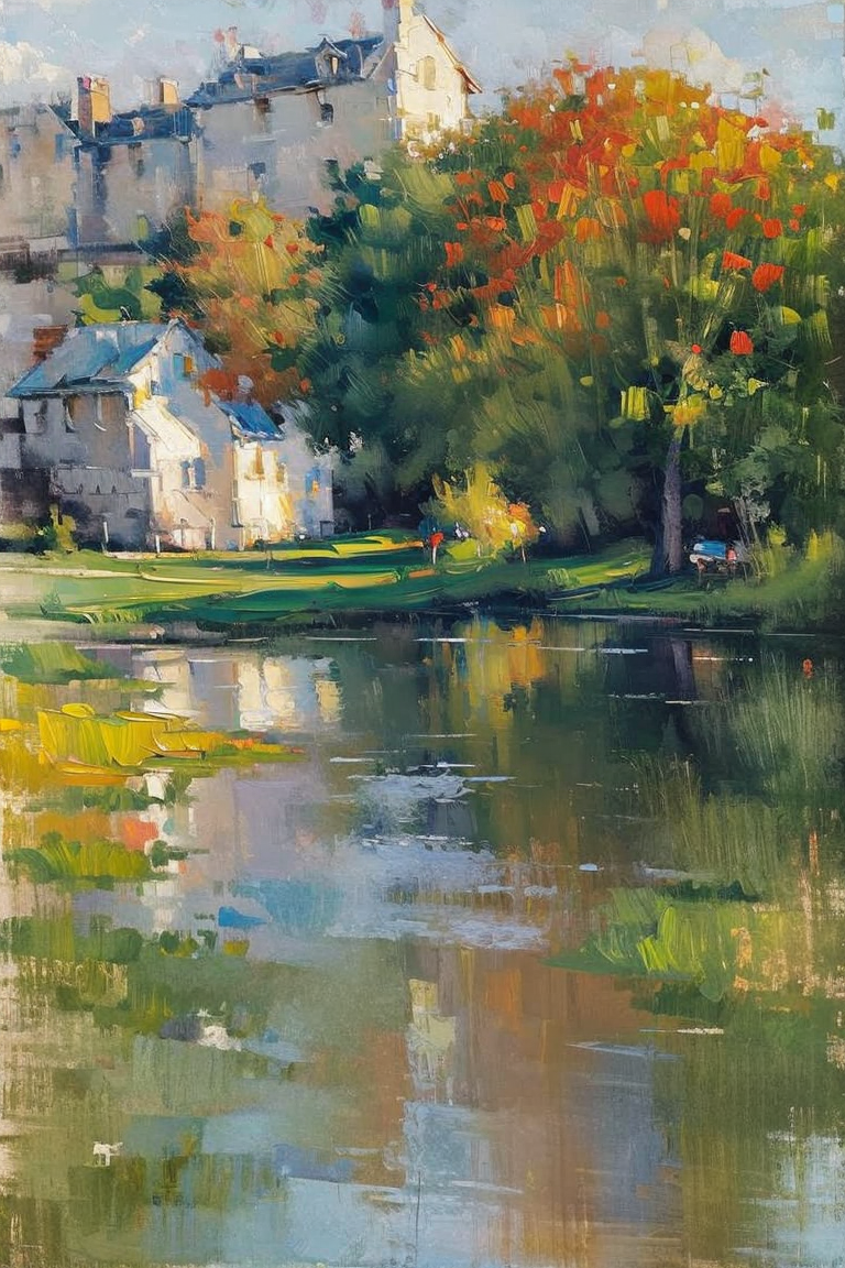 379867-3921154690-(OIL PAINTING),(IMPRESSIONISM), _lora_bichu-v0612 _1_,bichu,landscape,sky,water, garden, grass, scenery,autumn.png